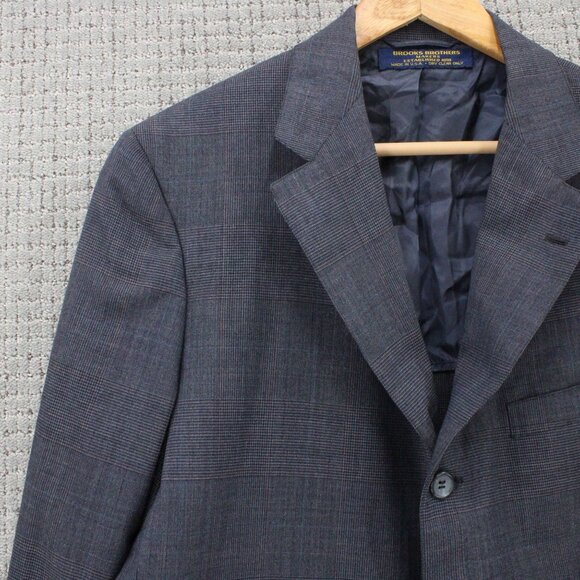 Brook Brothers Blazer Mens Size 41R Navy Blue/Gray Wool Three Button Front - Picture 2 of 10